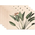 Set of 4 linen-textured placemats with tropical Bird of Paradise leaf illustrations - Bird of Paradise Illustration Style (款式21)