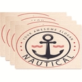 Set of 4 beige nautical table mats featuring a black anchor logo and red wave detail - Nautical Industrial Slogan Style (zd15)