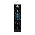 Detailed moon phase wall hanging with wooden pole, gold accents and black tassels - 32.5x130cm / Bohemian Style Moon Phase Cycles (Style-2)