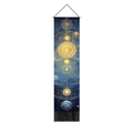 Detailed macro view of the solar system tapestry with gold celestial lines and black tassels - 32.5x130cm / Solar System Planetary Orbits (Style-4)