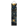 Close-up of space series hanging tapestry with golden planets and black fringe detail - 32.5x130cm / Vintage Astronomical Instruments & Celestial Bodies (Style-5)