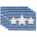 Lot de 4 sets de table Fête de l'Indépendance avec rayures bleues blanches et étoiles - 30*45cm (Lin)