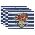 Set de table fête de l'indépendance avec drapeau américain, fleurs et texte God Bless America - Vase à Fleurs God Bless America (28) / 30*45cm (Lin)