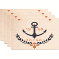 Set of 4 nautical anchor table mats with 1988 print on beige woven linen fabric - Digital Badge Nautical Anchor Style (zd16)