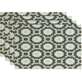 Set of four Bohemian linen placemats with colorful geometric mandala print pattern - Mint Green Orange Yellow Mandala (Style 04)