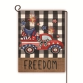 Onafhankelijkheidsdag tuinvlag met rode pick-up truck en tekst Freedom op linnen - Rode Pickup Truck Freedom (12)