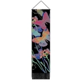 Vertical butterfly tapestry with colorful insects on black background and black tassels - 32.5x130cm / Insect Specimen Style (Style-6)