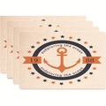 Set of 4 nautical anchor themed placemats with orange and blue maritime prints - Style 17 / 45*30 (flax)