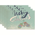 Set of 4 mint green Christmas placemats with Merry Christmas text and glove patterns - Style 24