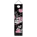 Arazzo gotico con teschio, fiori e funghi con nappe nere per decorazione d'interni - Taglia Standard / Stile Scheletro Rosa Cristallo