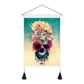 Bohemian skull floral tapestry with light wood hanging pole and black tassels - 35x50cm / Flower Skull (Style 8)