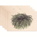 Set of four beige linen placemats featuring watercolor tropical green leaf art patterns - Ink Drawing Art Greenery Style (款式24)