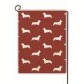 Burgundy garden flag with white Corgi dog silhouettes on a black metal hanger - Wine Red Background Corgi Silhouette (12)