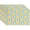 Set of four bohemian mandala linen placemats with yellow and blue geometric floral patterns - Bright Yellow & Light Blue Mandala (Style 05)