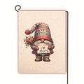 Linnen tuinvlag met een kabouter en I Love Mom bordje voor moederdag decor - I Love Mom kabouter met bord Stijl 11 / 45x30cm