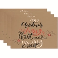Set of 4 vintage Kraft Merry Christmas placemats with red holly berry illustrations - Style 25