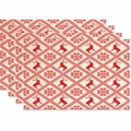Set of four linen Christmas placemats with red reindeer and snowflake patterns - Red Beige Linen Texture Reindeer Style (Style 18)