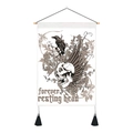 Gothic skull and raven wall tapestry with black tassels and forever resting head text - 35x50cm / Vintage Raven Skull (Style 9)