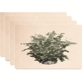 Set of 4 minimalist tropical green leaf placemats in beige linen texture style - Watercolor Plant Leaf Style (款式25)