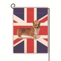 Linen garden flag with Union Jack background, corgi dog and golden crown design - British Crown Corgi (13)