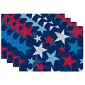 Lot de 4 sets de table Fête de l'Indépendance avec étoiles peintes à la main sur bleu - Étoiles Colorées Peintes à la Main (31) / 30*45cm (Lin)