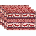 Set of 4 Christmas placemats with elk and snowflake patterns in red and beige colors - Classic Red Beige Nordic Decor Style (Style 19)