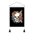 Gothic skull tapestry with colorful floral accents and wooden hanger in variant style - 35x50cm / Black Art Floral Skull (Style 10)