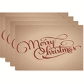 Set of 4 rustic Merry Christmas table mats with red script on beige woven texture - Style 26