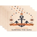 Set of 4 nautical themed placemats with navy anchors and orange compass print - Smooth Sailing Anchor Style (zd19)