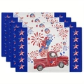 Lot de 4 sets de table Fête de l'Indépendance avec camion rouge et drapeau US - Camionnette Patriotique Rouge (32) / 30*45cm (Lin)