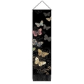 Narrow butterfly wall tapestry with black floral prints and decorative fringe - 32.5x130cm / Butterfly Collection Style (Style-10)