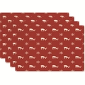Set of 4 red Christmas placemats with elk and snowflake patterns for dining table decor - Dark Red Base Beige Elk Style (Style 20)