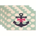 Set di 4 tovagliette in lino con pois verde menta, ancora nera e fiocco rosa - Stile a Pois Verde Menta con Ancora e Fiocco Rosa (20)