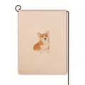 Outdoor linen garden flag featuring a realistic Welsh Corgi dog with a black metal stand - Warm Realistic Welsh Corgi (15)