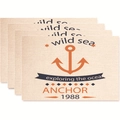 Set of four nautical anchor themed placemats with Wild Sea print on cotton linen - Style 20 / 45*30 (flax)