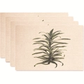 Set of 4 linen-textured placemats with green leaf prints for dining table decor - Ink Rendered Long Leaf Style (款式27)