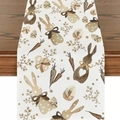 Linen table runner with Easter rabbit and watercolor egg print on dark wood table - 33*180cm / Brown Watercolor Multi-Bunnies Style (ZQ17-4)