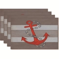 Set di 4 tovagliette nautiche con ancora rossa e catena su lino grigio a righe - Stile a Righe Grigio Scuro con Ancora Rossa e Catena Blu (21)