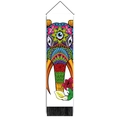 Detail of bohemian elephant tapestry with intricate patterns, wood rod and black tassels - 32.5x130cm / Style-4 (Blue & Green Psychedelic Elephant)