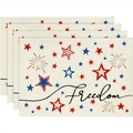 Lot de 4 sets de table Fête de l'Indépendance avec texte Freedom et motifs étoiles - Feu d'artifice Étoile Freedom (36) / 30*45cm (Lin)