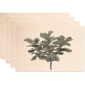 Set of 4 tropical green leaf place mats with rustic linen texture for table decor - Fresh Green Leaf Style (款式29)