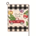 Bandiera da giardino natalizia con camion rosso e motivo a quadri su lino di juta - Camion Rosso Acquerello (15) / 45*30cm