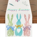 Happy Easter linen table runner with cartoon bunnies on dark wooden table background - 33*180cm / Gradient Happy Easter Bunny Style (ZQ17-2)