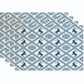 Set of 4 Christmas placemats with blue reindeer and snowflake patterns on linen - Beige Linen Blue Reindeer Style (Style 22)