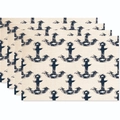 Set di 4 tovagliette in lino con motivi ad ancora vintage su tessuto beige - Stile Beige Chiaro con Motivo ad Ancora Blu Navy (23)