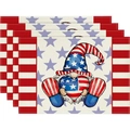 Lot de 4 sets de table patriotiques avec gnomes et motifs étoiles et rayures US - 30*45cm (Lin)