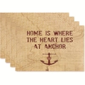 Set of 4 nautical anchor placemats with vintage map print and home quote - Love Anchor Map Vintage Style (zd23)