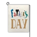 Close-up of textured linen Father's Day garden flag with colorful printed lettering - Colorful Collage Font Style (7)