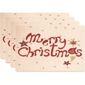 Set of 4 Christmas placemats with Merry Christmas text on beige linen fabric - Style 30