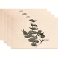 Set of 4 minimalist placemats with green eucalyptus leaves on beige linen fabric - Eucalyptus Leaf Style (款式30)